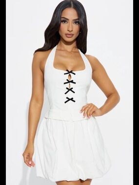 NWT Fashion Nova White “Lucille” Halter Bubble Mini Dress